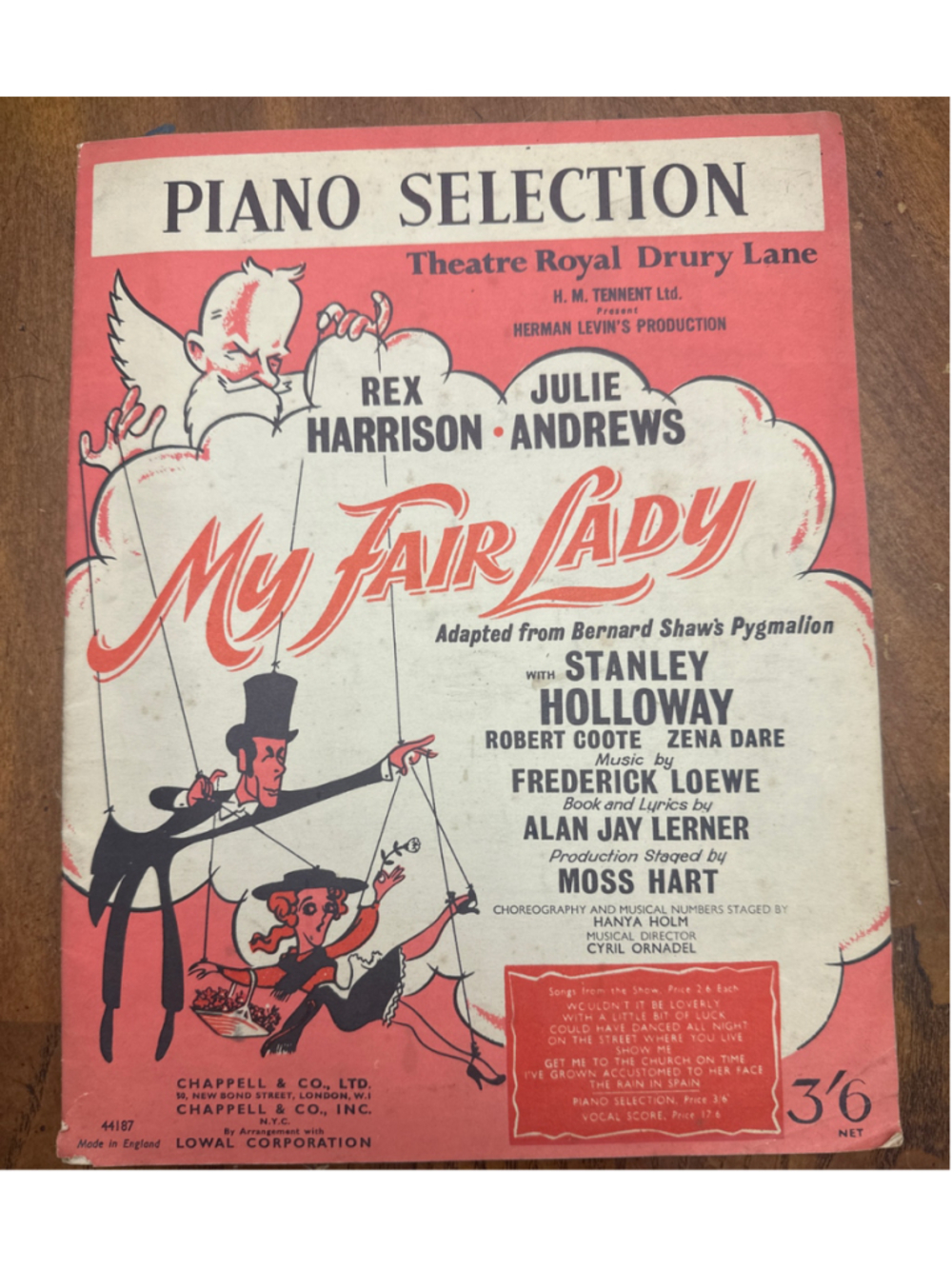 Vintage My Fair Lady Piano Selection Sheet Music Red White One Size